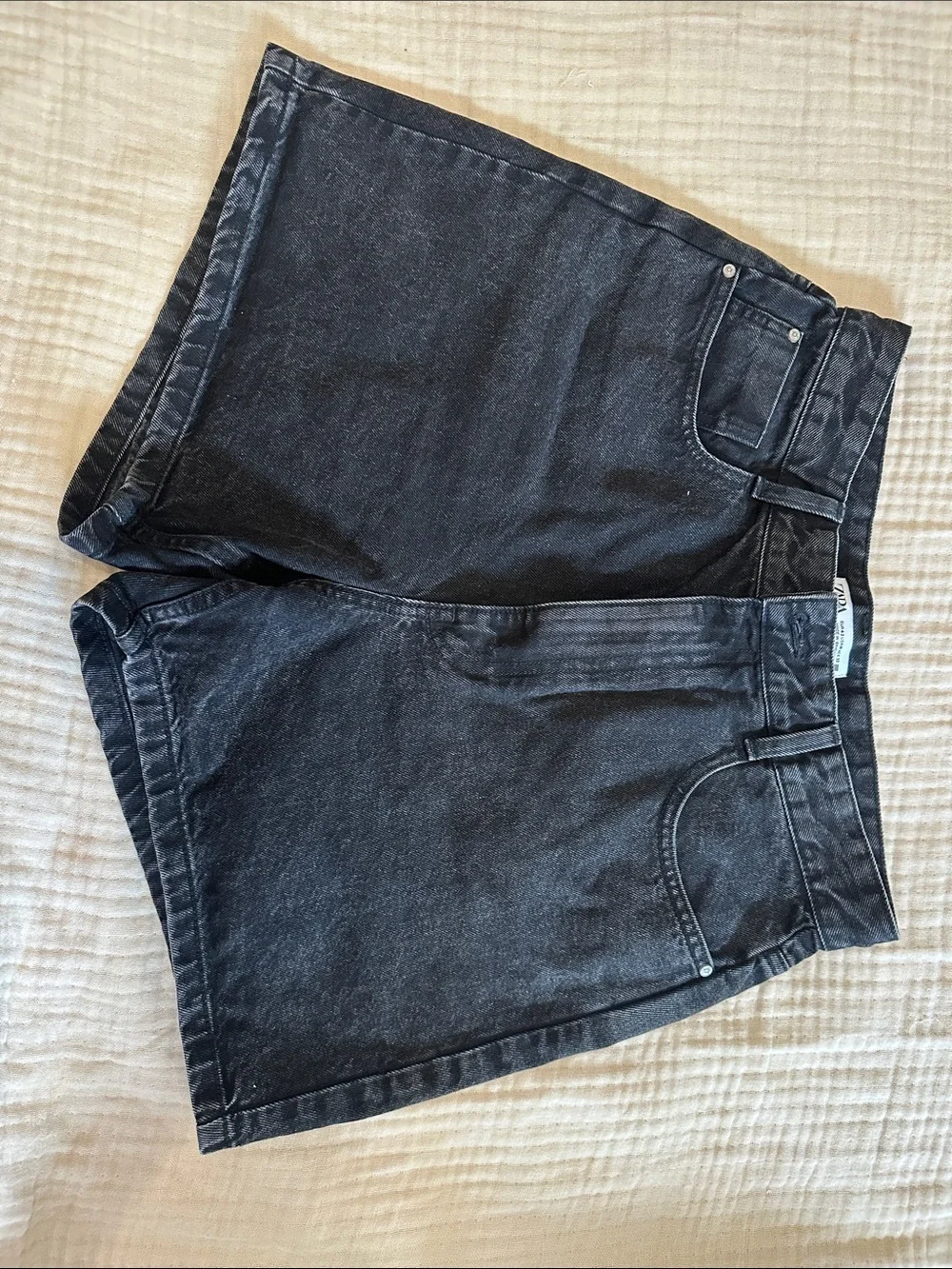 Zara Black Washed Denim Shorts
